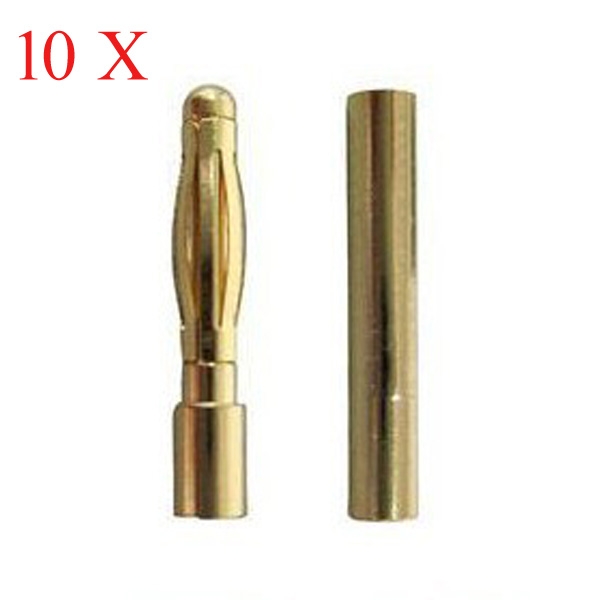 10X Gold Plated 2.0mm Bullet Banana Connector Plug For ESC Battery Motor