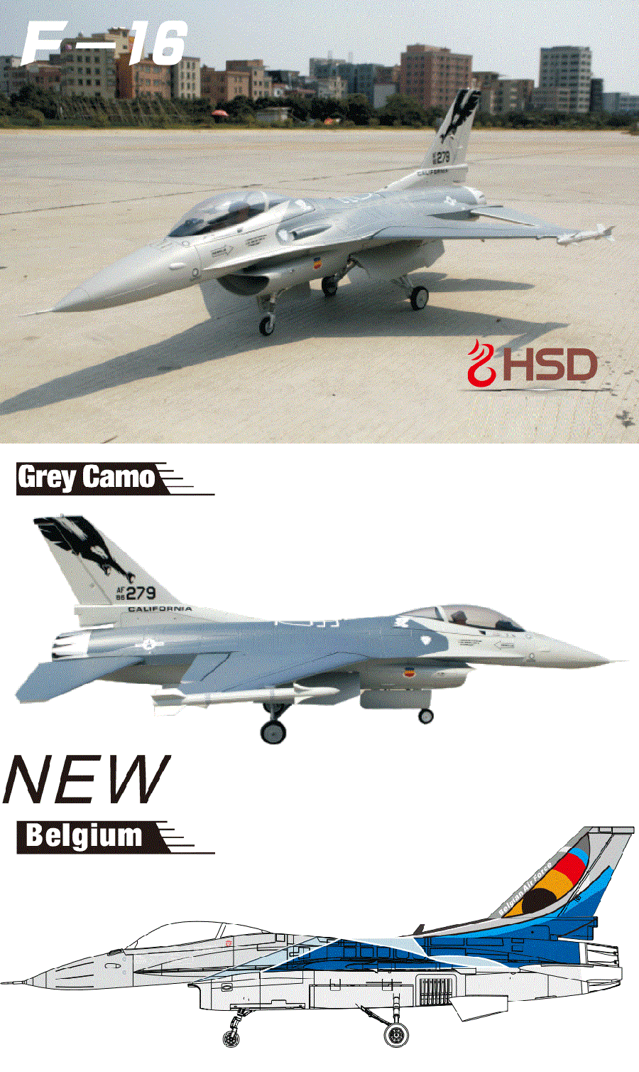 HSD F-16 F16 Grey Camo 105mm EDF PNP With Stabilizer