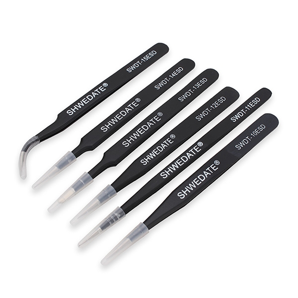 6 Pcs SWDT Precision Tweezers Set Anti-static Tweezers Stainless Tweezers 