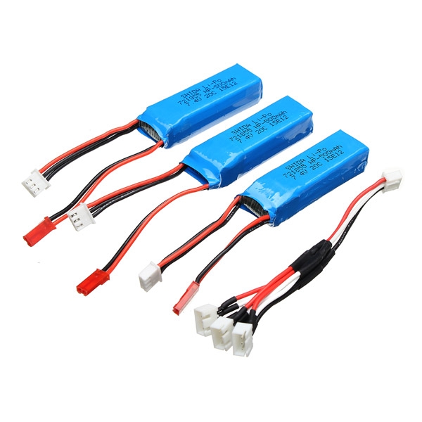 3Pcs Wltoys 1/24 RC Car Battery Li-Po 7.4V 20C 500mAh For A202 A212 A222 A232 A242 A252