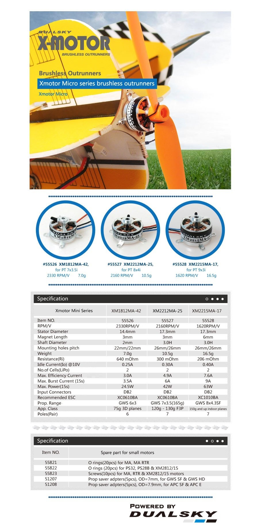 Dualsky Xmotor XM2212MA-25 2212 Micro 10.5g Brushless Outruner Motor