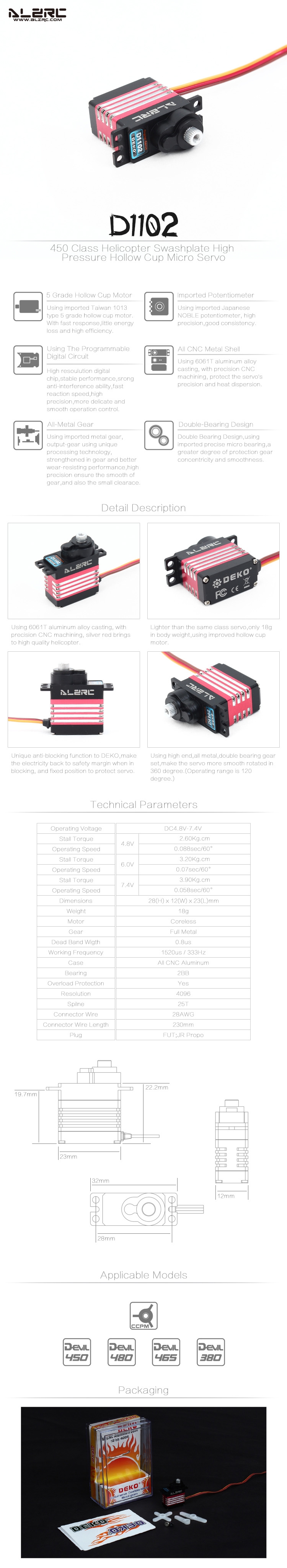 ALZRC Devil 380 480 Helicopter part CCPM Micro Digital Metal Servo