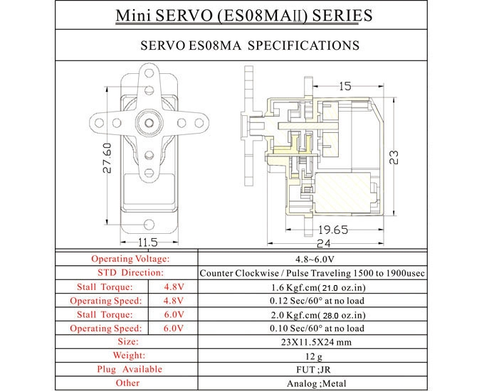 2X EMAX ES08MA II 12g Mini Metal Gear Analog Servo for RC Model