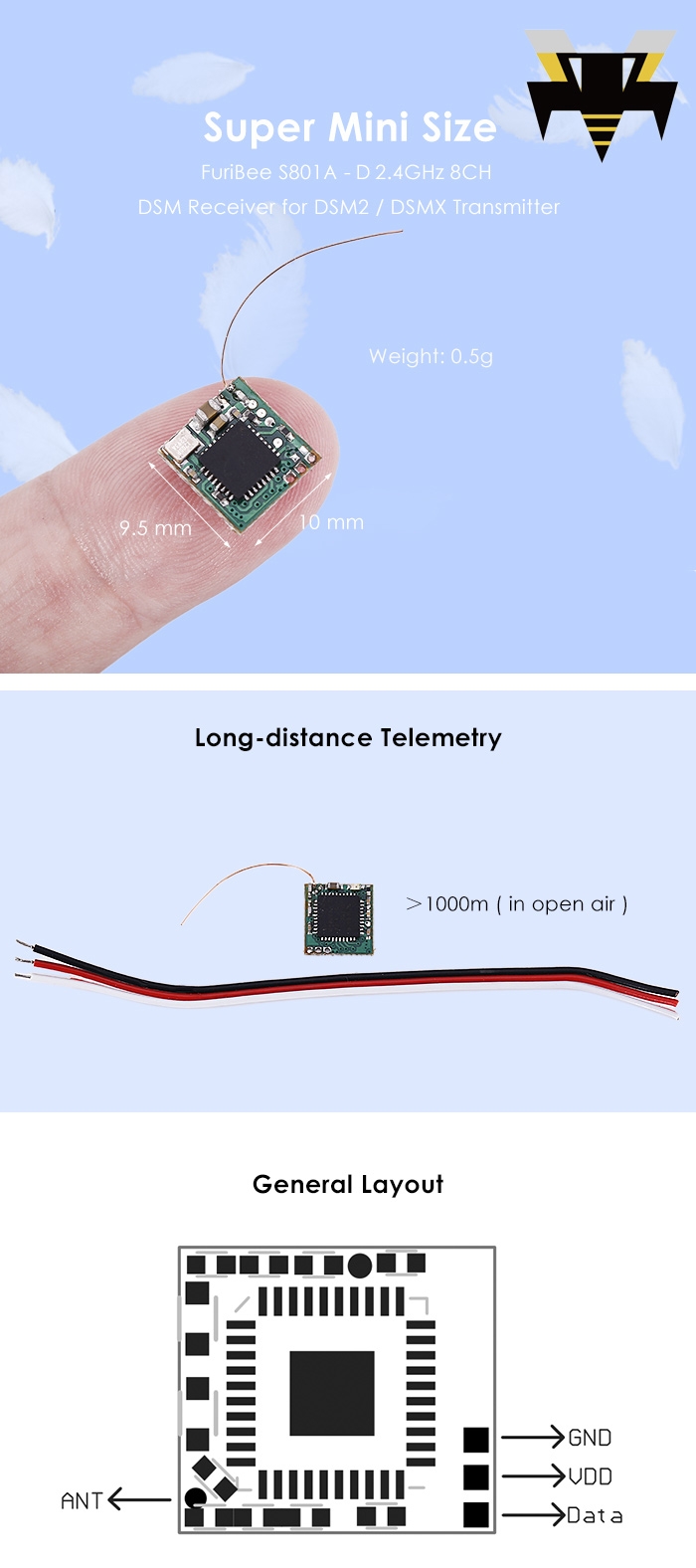 FuriBee S801A - D 2.4GHz 8CH Receiver