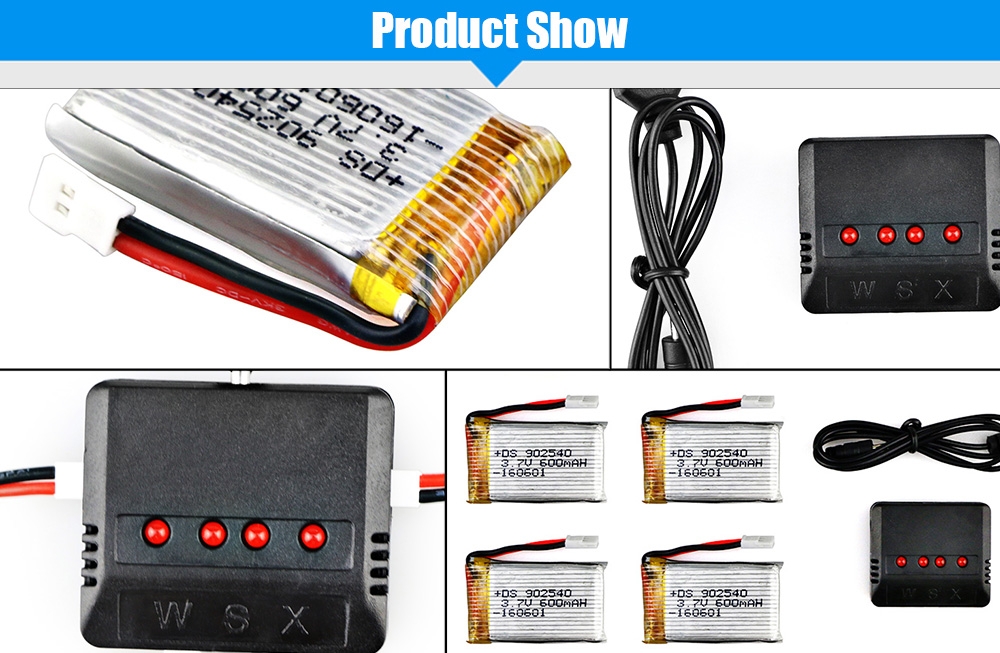 WSX / MX X4A - A16 3.7V 600mAh 30C Battery / Charger Set