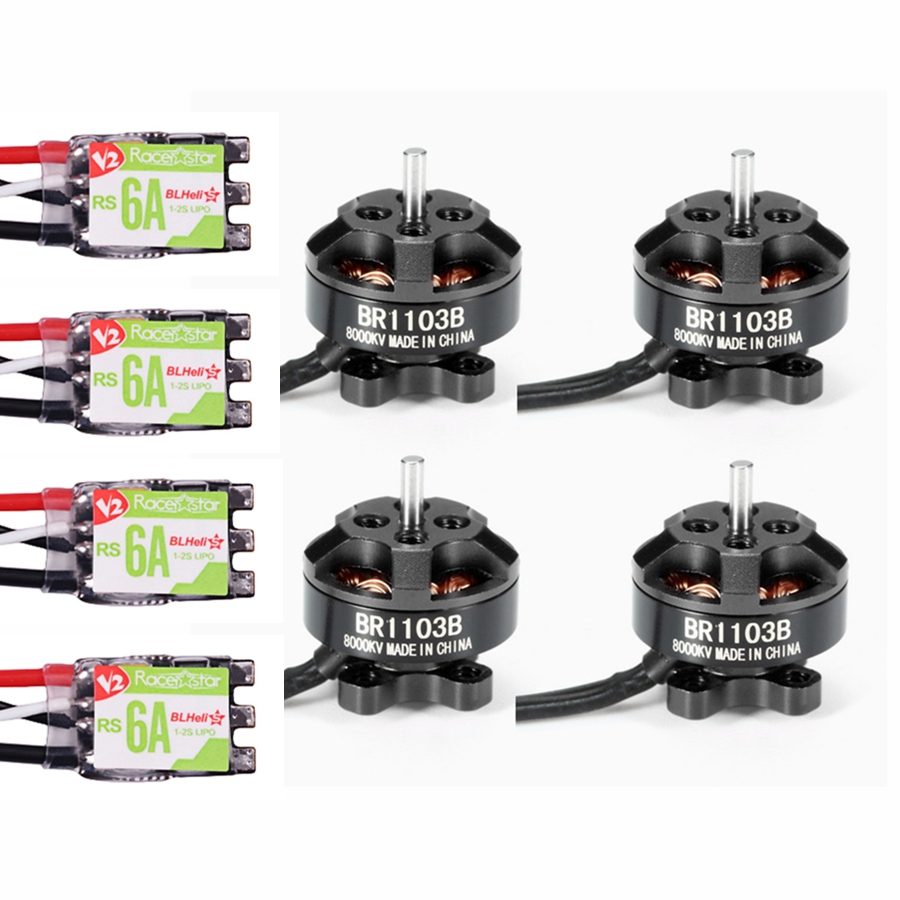 4X Racerstar Racing Edition 1103 BR1103B 8000KV Motor Black + RS6A V2 BB2 Blheli_S 6A ESC Dshot600