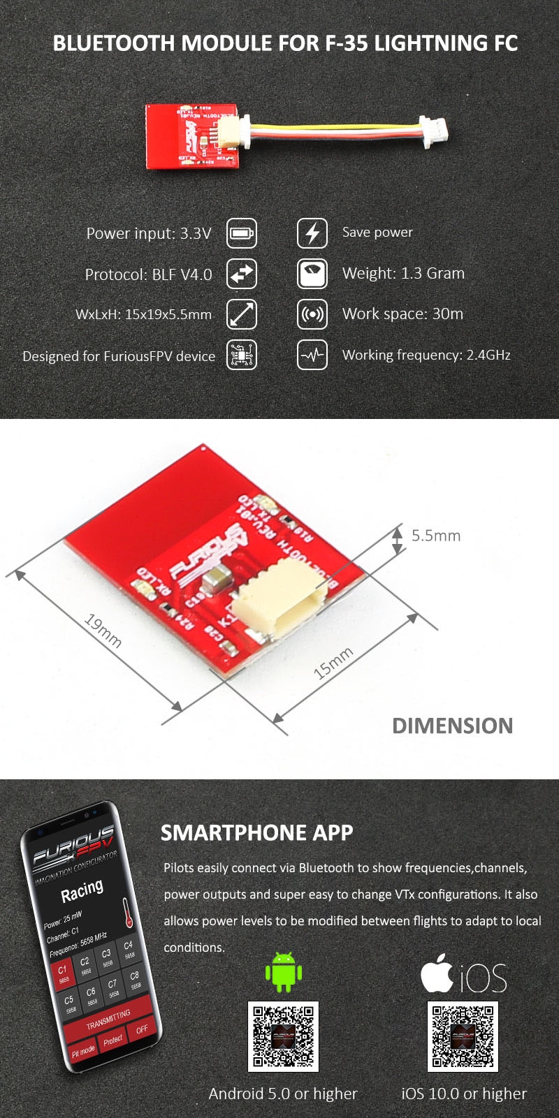 FuriousFPV Bluetooth Module FPV-0358-S For F-35 Lightning Flight Controller