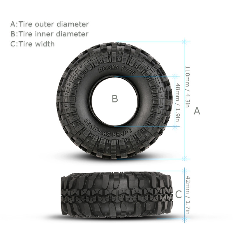 4Pcs AUSTAR AX-4020 1.9 Inch 110mm 1/10 RC Car Tires For D90 SCX10 AXIAL RC4WD TF2 Rock Crawler