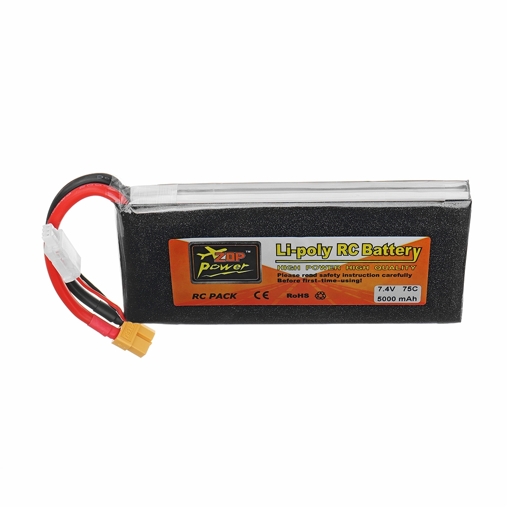 ZOP Power 7.4V 5000mAh 75C 2S Lipo Battery XT60 Plug for RC Racing Drone