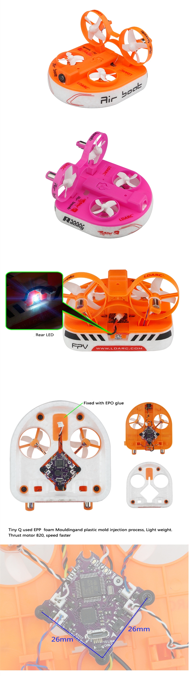 KINGKONG/LDARC Tiny Q FPV Air Boat RC Quadcopter With 5.8G 800TVL Camera F3 Flight Controller PNP