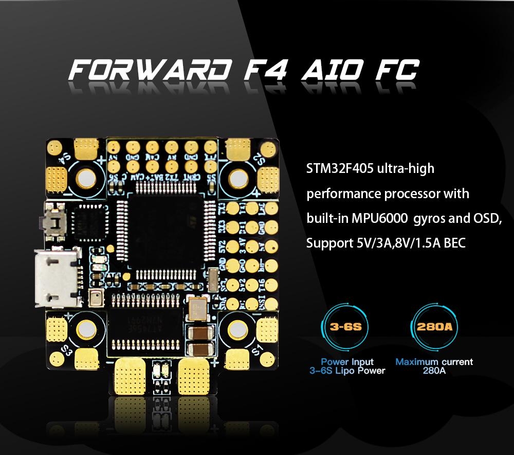 HGLRC Forward F4 AIO Omnibus F4 V6 3-6S Flight Controller STM32F405 OSD w/ 5V/3A 8V/1.5A BEC MPU6000 Gyros 10.4G 20x20mm