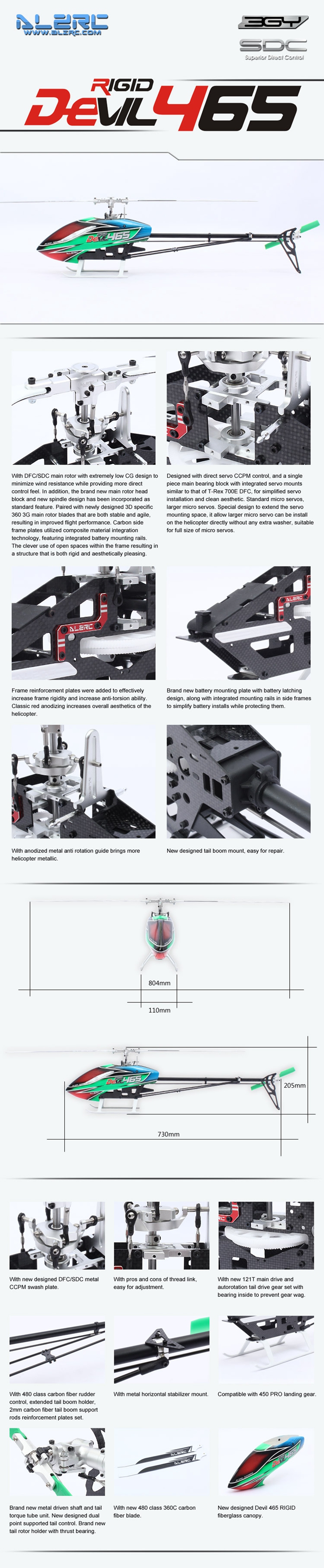 ALZRC Devil 465 RIGID SDC/DFC Combo RC Helicopter 15HD465RC 