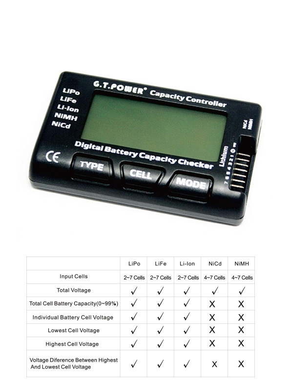 GT Power Capacity Lipo Battery Tester With Balance Function For RC Models